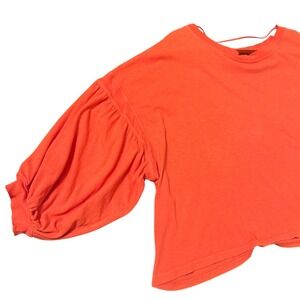 We The Free Orange-Red Cotton Balloon Sleeve Top –‎ Size S Oversized Cropped Fit
